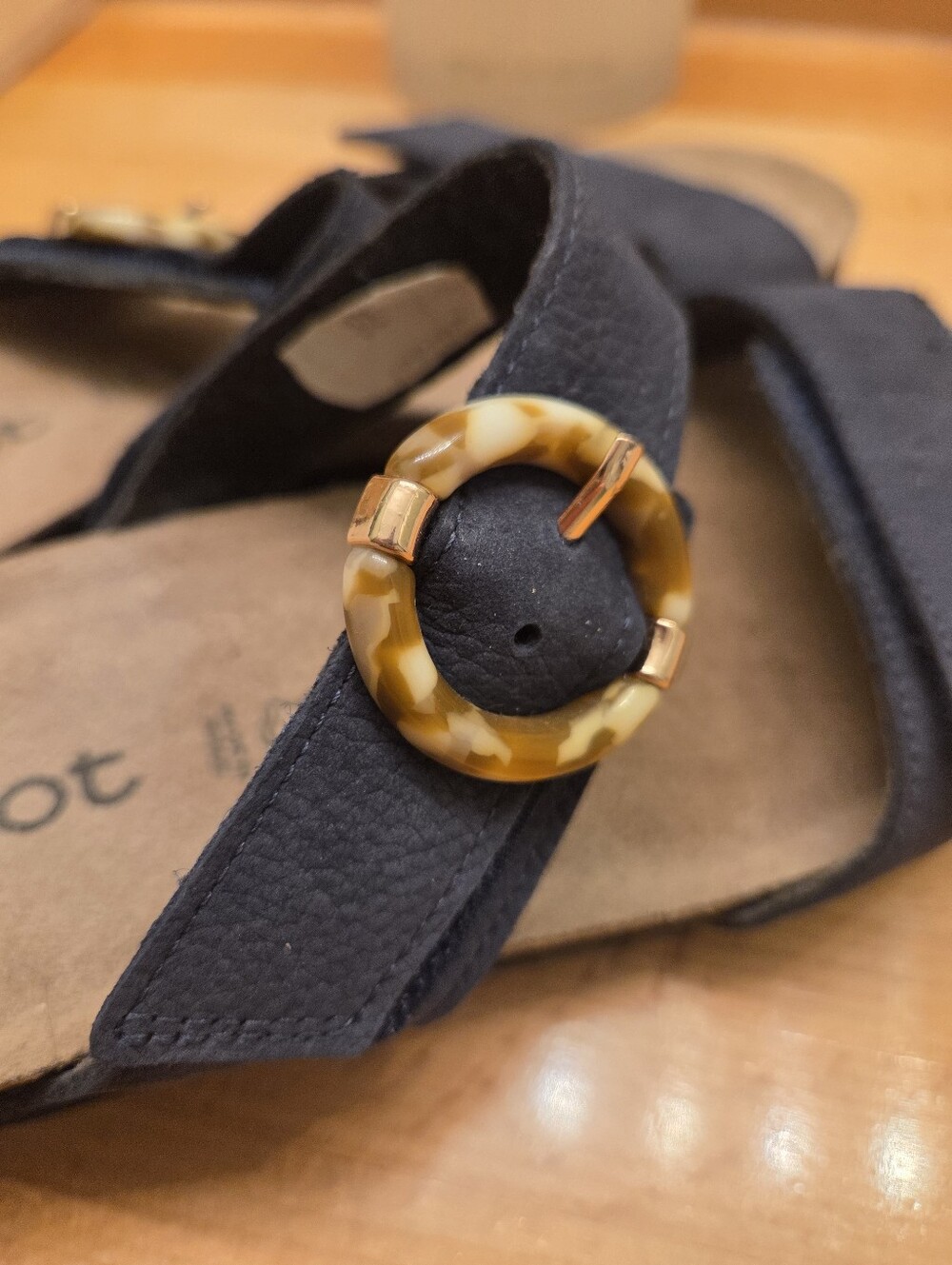 Naot Anabel Slide Sandals Navy Nubuck Tortoise Shell Buckle Womens Sz EU 38 US 7 - Picture 9 of 11